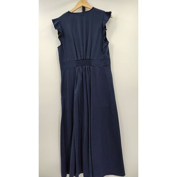 Quince Women Vintage Wash Tencel Button Front Midi Dress Midnight Blue M - Picture 2 of 2